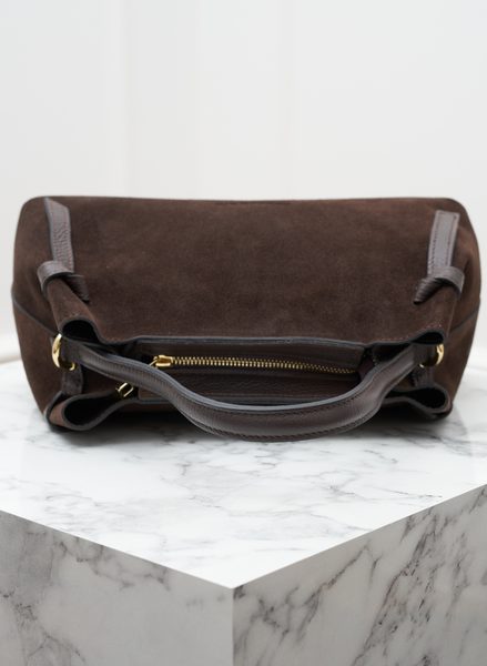 Kožená kabelka z broušené kůže do ruky tmavě hnědá -