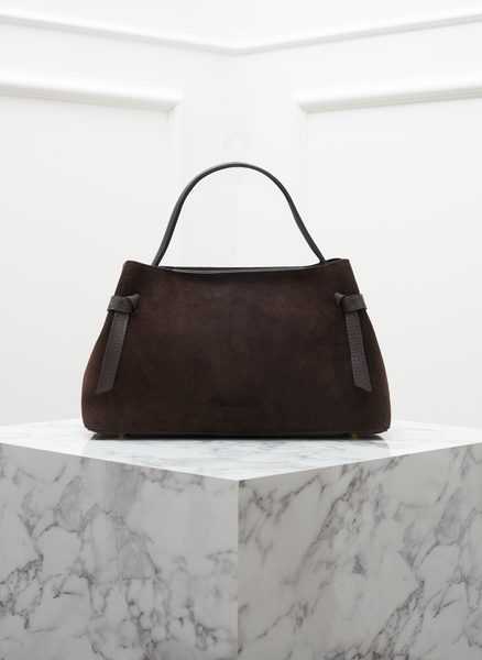 Kožená kabelka z broušené kůže do ruky tmavě hnědá -