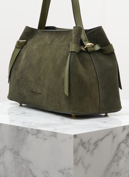 Kožená kabelka z broušené kůže do ruky tmavě zelená -