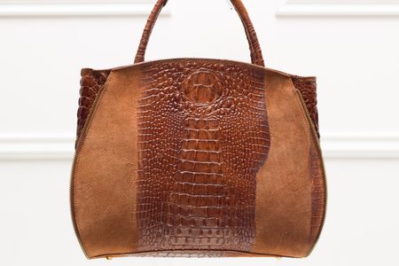 Dámska kožená kabelka so zipsom krokodíl - hnedá -