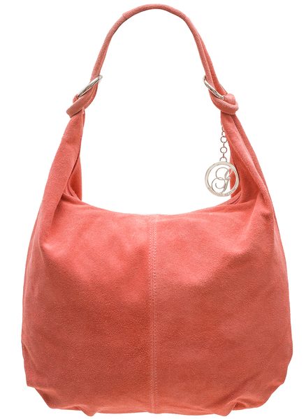 Kožená kabelka přes rameno s kroužky semiš - růžová -