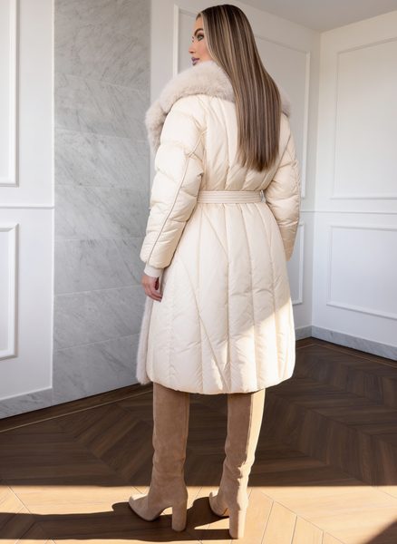 Dámská zimní bunda na zavazování smetanová -