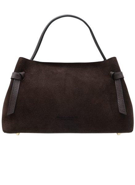 Kožená kabelka z broušené kůže do ruky tmavě hnědá -