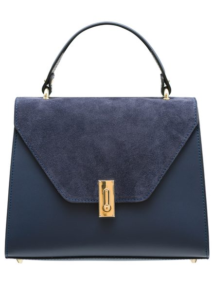 Elegantní kabelka do ruky kombinace kůže semiš - tmavě modrá -