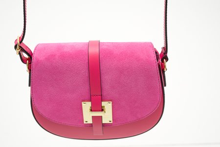 Dámská kožená crossbody kabelka kombinace semiš - fuchsiová -