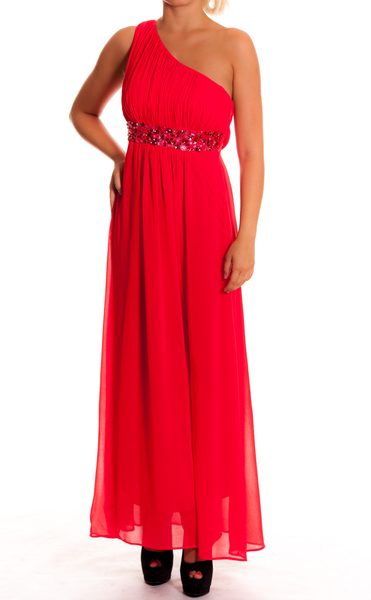Dámske dlhé plesové šaty červenej na jedno rameno -