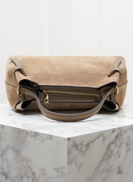 Kožená kabelka z broušené kůže do ruky taupe -