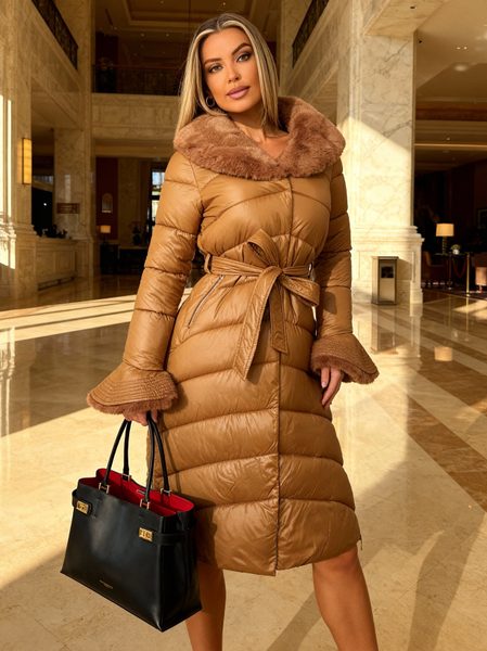 Dámská zimní bunda camel prošívaná -