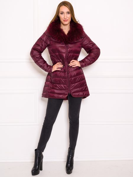 Women's winter jacket with real fox fur Due Linee - Wine -