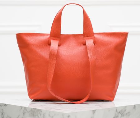 Kožená veľká kabelka s krátkym a dlhým pútkom - oranžová -