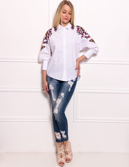 Dámská bílá košile s barevnými květy -