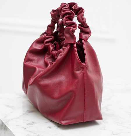 Dámska kožená kabelka malá do ruky nariasené pútko - vínová -