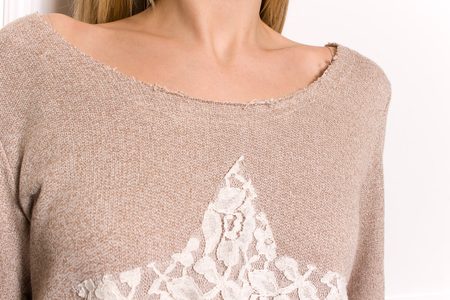 GbyG mikina s krajkou a hvězdou béžová -