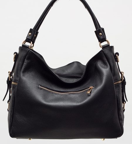 Čierna kožená kabelky so zipsom -