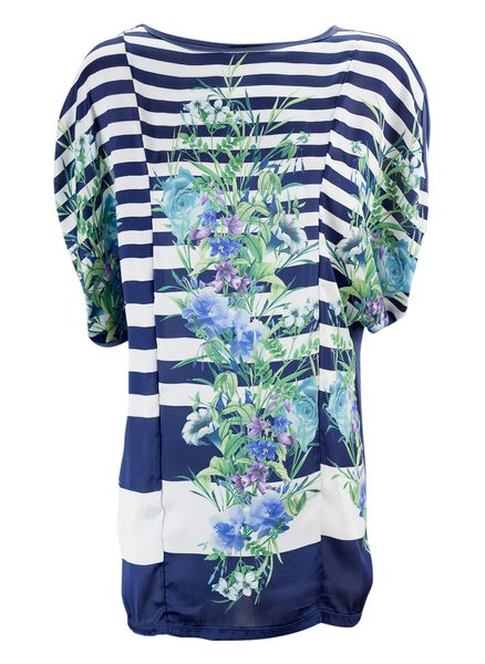GbyG Tunika s proužky a květy - modrá -
