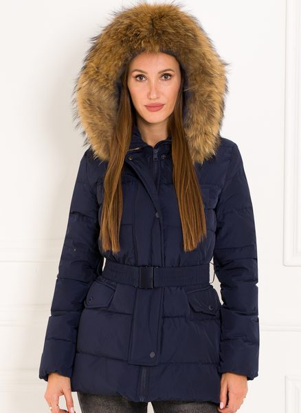 Chaqueta de invierno para mujer con piel de zorro real Due Linee - Azul -