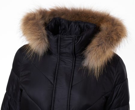 Dámská zimní bunda s pravým mývalovcem a vázáním černá -