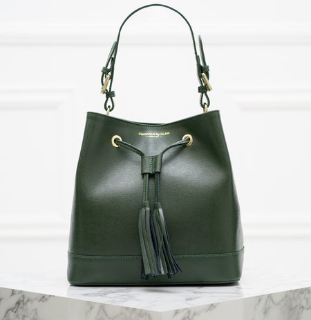 Dámská kožená kabelka do ruky vak s přezkami - tmavě zelená -