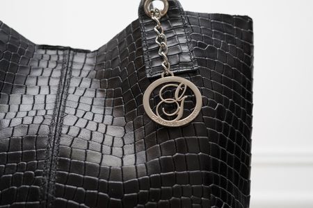 Dámska kožená kabelka shopper hadí vzor - čierna -