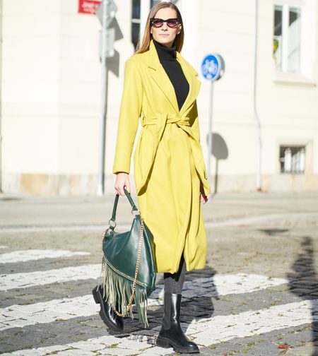 Dámský oversize flaušový kabát s vázáním světle zelený -