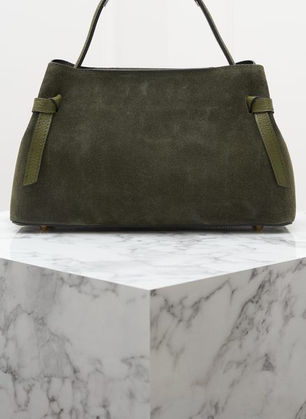 Kožená kabelka z broušené kůže do ruky tmavě zelená -