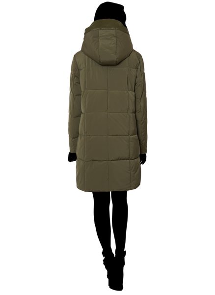 Dámska zimná khaki bunda s koženkovými detailmi -