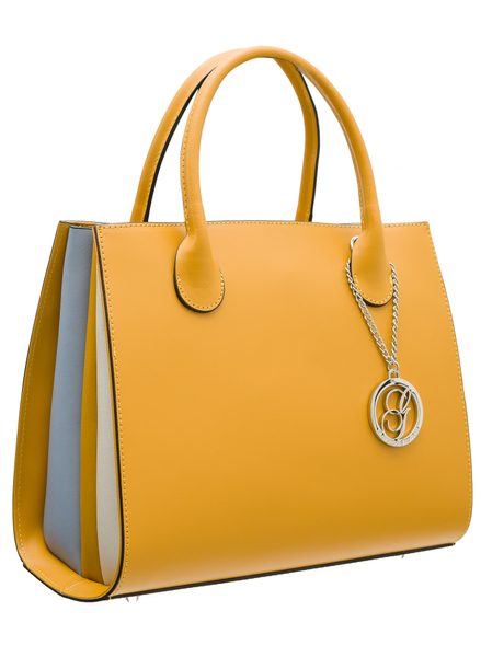 Dámská kožená kabelka do ruky s barevnými boky - žlutá -