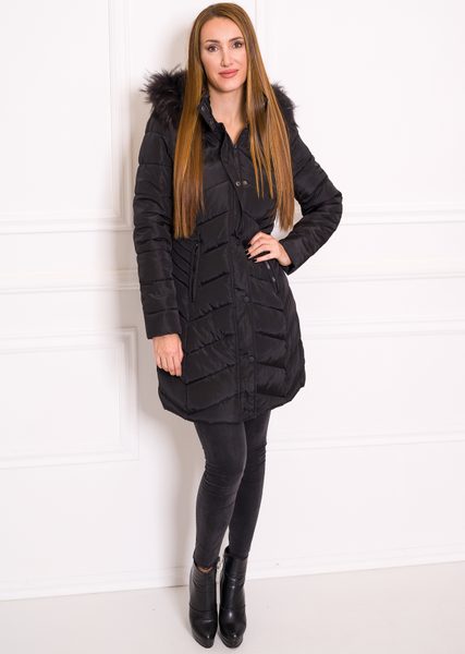 Women's winter jacket with real fox fur Due Linee - Black -