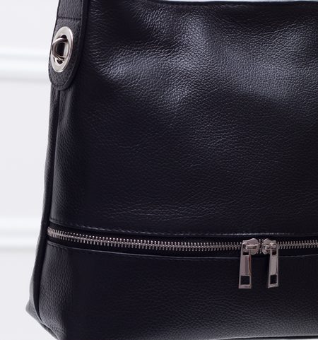 Dámska kožená kabelka na rameno s vreckom na zips - čierna -