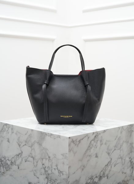 Kožená kabelka s červenou podšívkou černá -