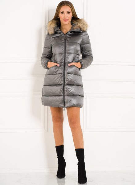 Winter jacket with real fox fur Due Linee - Silver -