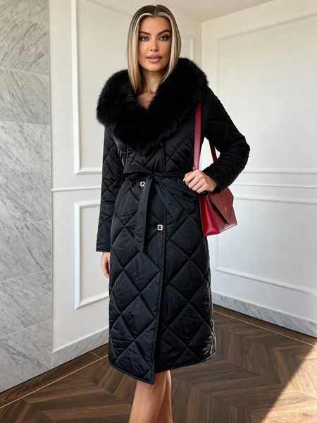 Winter jacket with real fox fur Due Linee - Black -