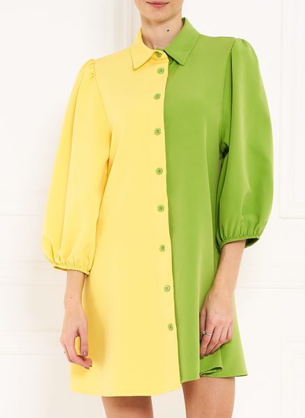 Dámske košeľové šaty žlto - zelené -