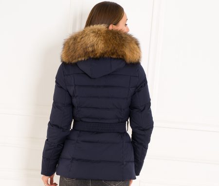Chaqueta de invierno para mujer con piel de zorro real Due Linee - Azul -