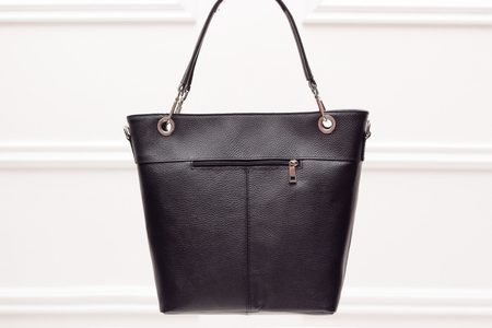 Dámská kožená kabelka se zipem stříbrné zapínání - černá -