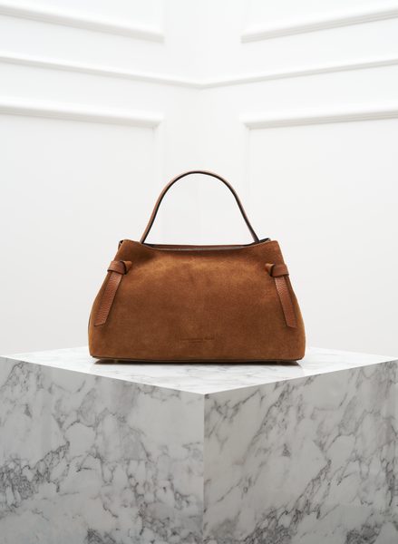 Kožená kabelka z broušené kůže do ruky hnědá -