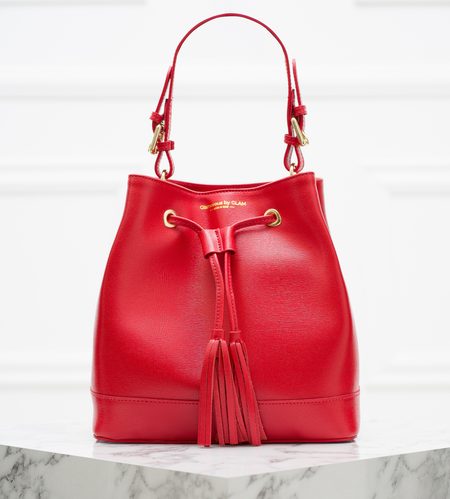 Dámská kožená kabelka do ruky vak s přezkami - červená -
