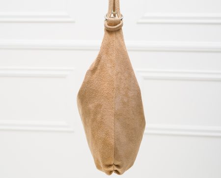 Kožená kabelka přes rameno s kroužky semiš - béžová -
