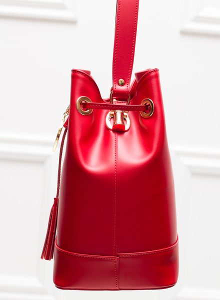 Dámská kožená kabelka vak - červená -