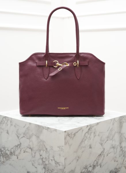 Kožená kabelka přes rameno vínová -