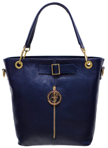Dámská kožená kabelka se zipem - modrá -