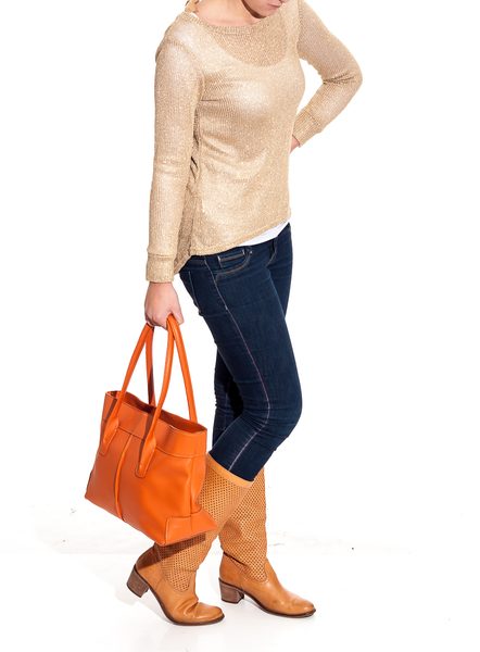 Elegantní kabelka oranžová z pravé kůže 