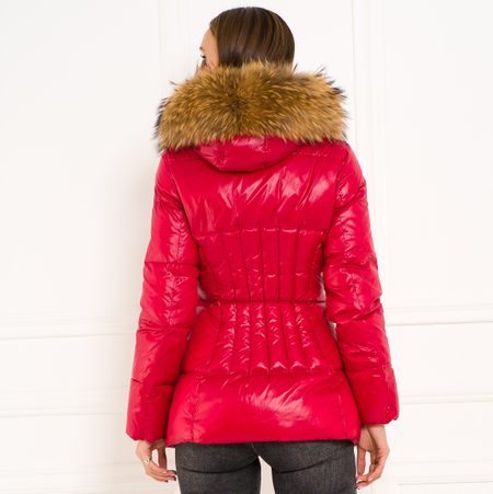 Damska kurtka zimowa z prawdziwym lisem Due Linee - czerwony -