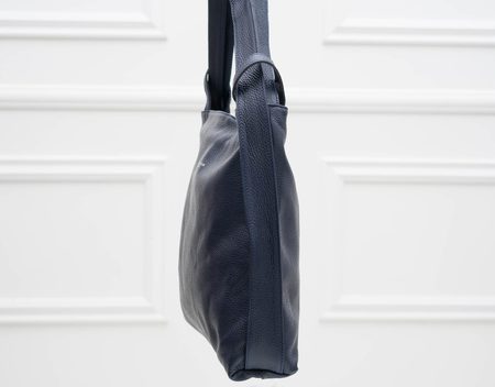 Dámská kožená kabelky velká přes rameno - tmavě modrá -