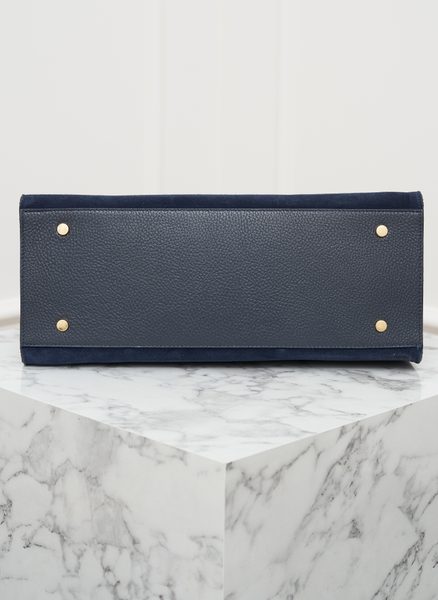 Tmavě modrá kabelka z pravé kůže - semiš -