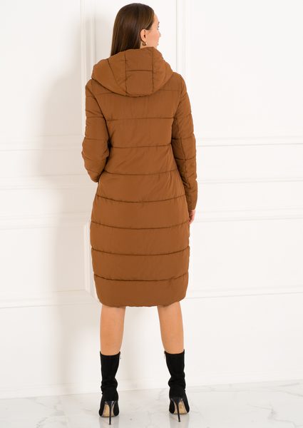 Dámska zimná bunda s asymetrickým zipsom - hnedá -