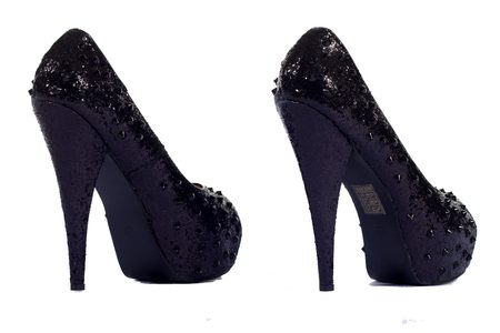 -50% Dámske lodičky na platforme s ostňami čierne flitrované -