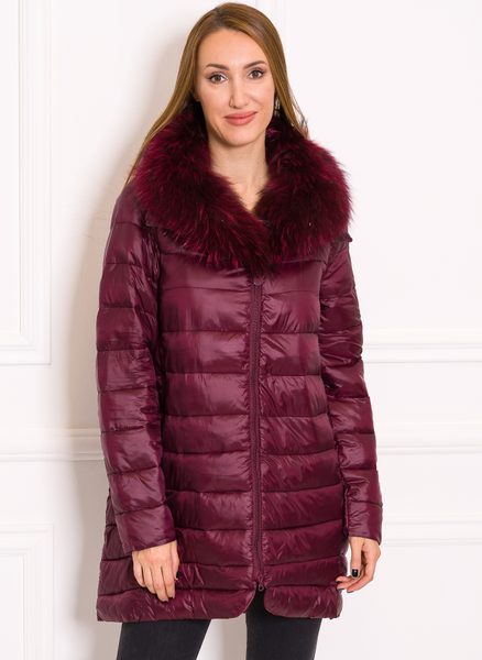 Women's winter jacket with real fox fur Due Linee - Wine -