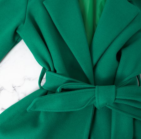 Dámský oversize flaušový kabát s vázáním zelený -