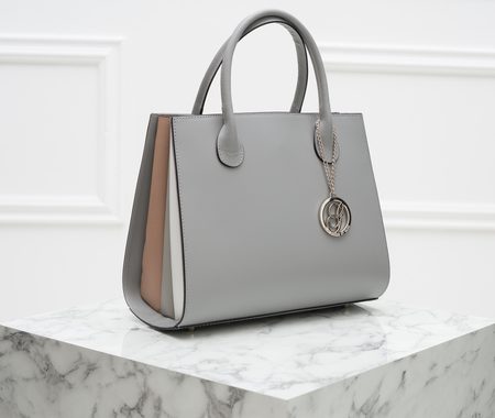 Dámská kožená kabelka do ruky s barevnými boky - šedá -